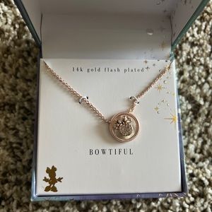 Disney Rose Gold Tone Clear Crystal MOP Minnie Mouse Bowtiful Necklace $50 New